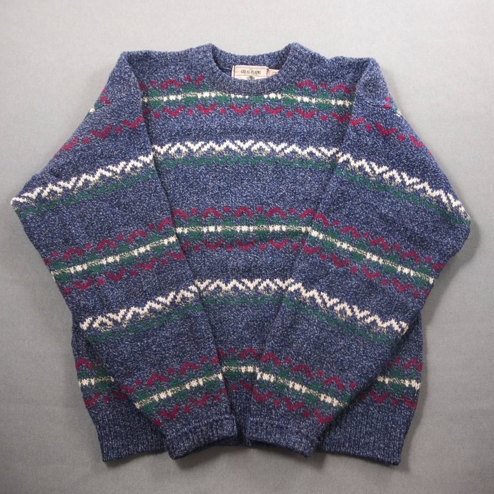 80's Fair Isle Nordic Wool Nylon Mens USA The Great Plains Sweater M Chunky